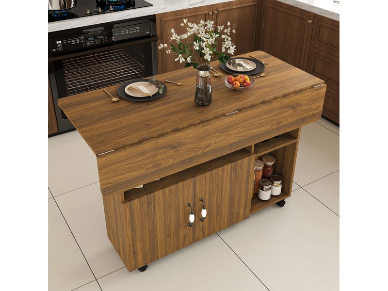 Desserte de cuisine 110x70x80 cm avec rangement et roulettes, coloris noyer clair - Conforama D