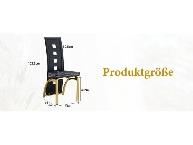  Chaise de salle à manger lot de 6 avec dossier ajouré et assise rembourrée, en polyuréthane noir et métal doré  - Conforama C