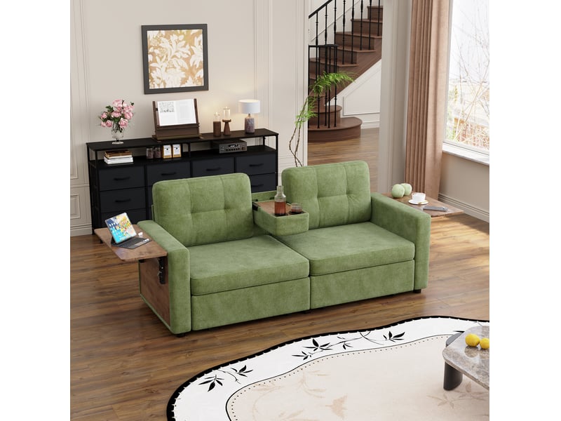  Canapé 2 places 178x71x57,5 cm avec rangements et tablettes réglables vert  - Conforama C
