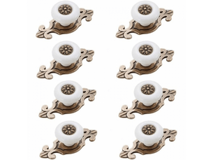 Poignée de porte coulissante - poignée pour meuble - céramique - 8 pièces - blanc