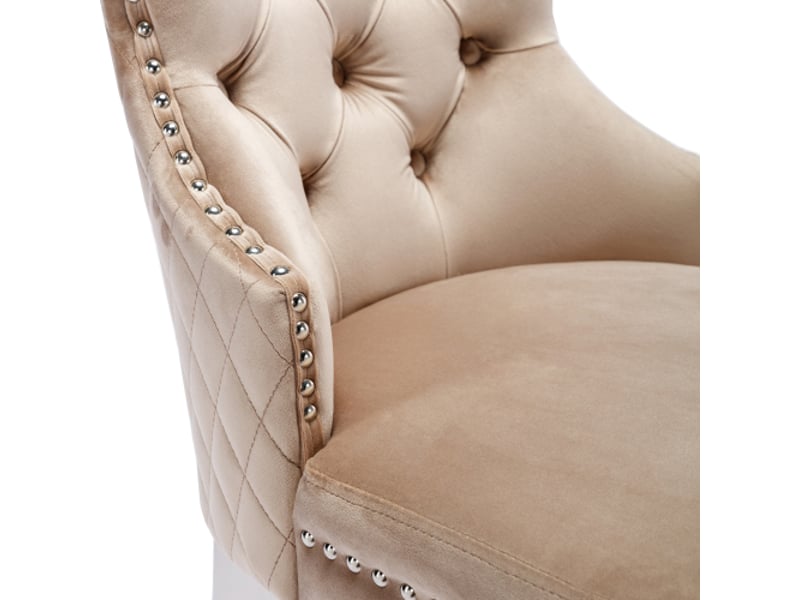  Lot de 6 chaises de salle à manger rembourrées, garniture en tête de clou, beige  - Conforama E