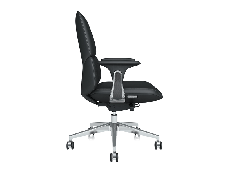 Chaise de bureau mi-dossier en cuir noir, mécanisme inclinable verrouillable jusqu'à 127°, 69 × 70 × 105 cm - Conforama C
