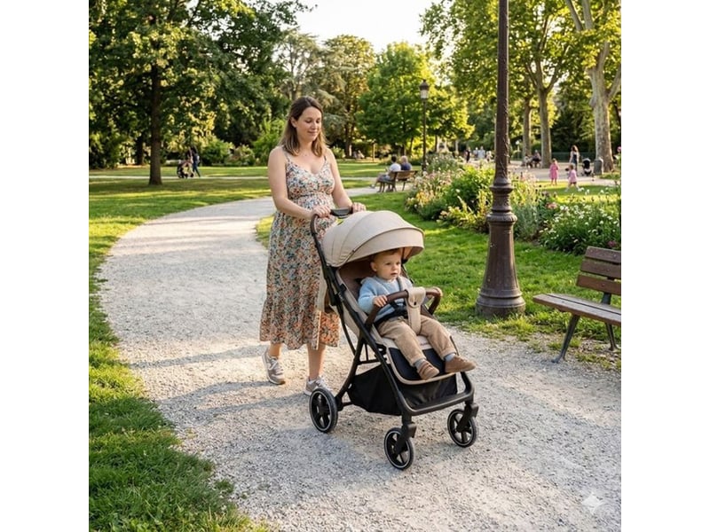  Poussette lexy beige compacte 4 roues une main pliage trolley inclinaison 0-22 kg habillage pluie 506LEXY-BEIGE - Conforama B