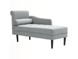 Chaise longue avec revêtement matelassé effet velours gris, en bois massif et mousse, 146 x 61 x 82,5 cm