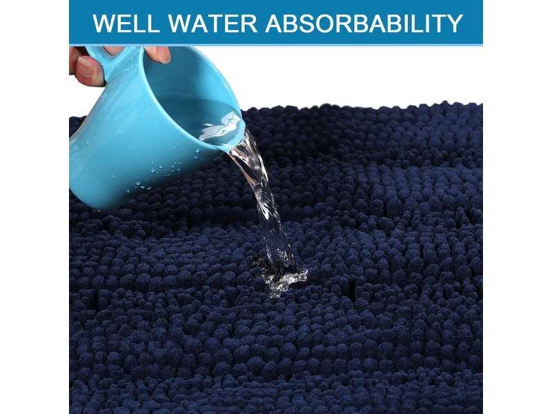  Tapis de baintapis de bain, bleu marine, 43*61cm + 51*81cm, ensemble de 2 pièces, tapis de sol en chenille extra épais, antidérapant  - Conforama C