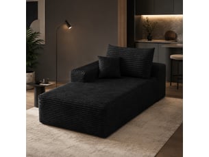 Canapé convertible avec méridienne réversible  - assise en mousse haute élasticité, tissu côtelé noir