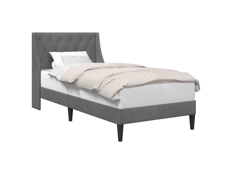  Lit simple- lit adulte -  cadre de lit avec tête de lit gris foncé 100 x 200 cm velours  - Conforama A