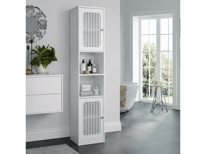  Colonne de salle de bain 2 portes persiennes blanc 36 x 30 x 163 cm W3180P518893 - Conforama E