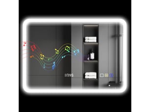 Miroir de salle de bain avec éclairage led 70 x 50 cm, bluetooth, 3 couleurs d'éclairage, horloge numérique, fonction antibuée et fonction mémoire.