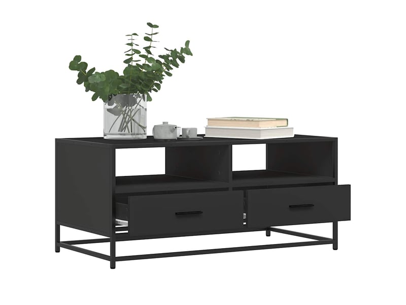  Table basse - table de salon - table à thé noir 100x50x45 cm bois d'ingénierie et métal  - Conforama D