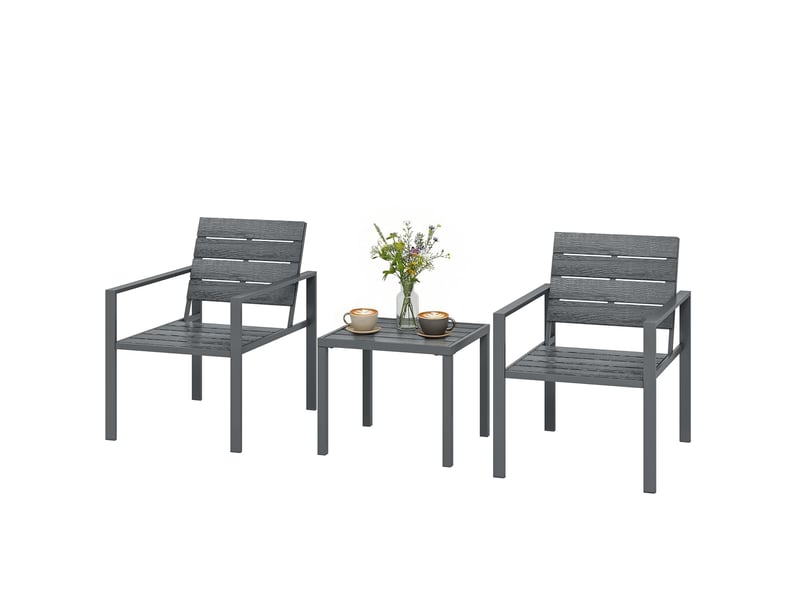  Ensemble de jardin 3 pièces comprenant 2 chaises d'extérieur et une table basse, en pehd et métal, gris foncé  - Conforama B