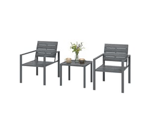 Ensemble de jardin 3 pièces comprenant 2 chaises d'extérieur et une table basse, en pehd et métal, gris foncé
