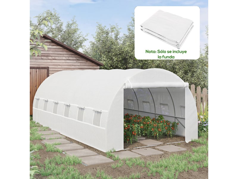  Bâche de rechange pour serre tunnel 600 x 300 x 200 cm avec 12 fenêtres, blanche  - Conforama C