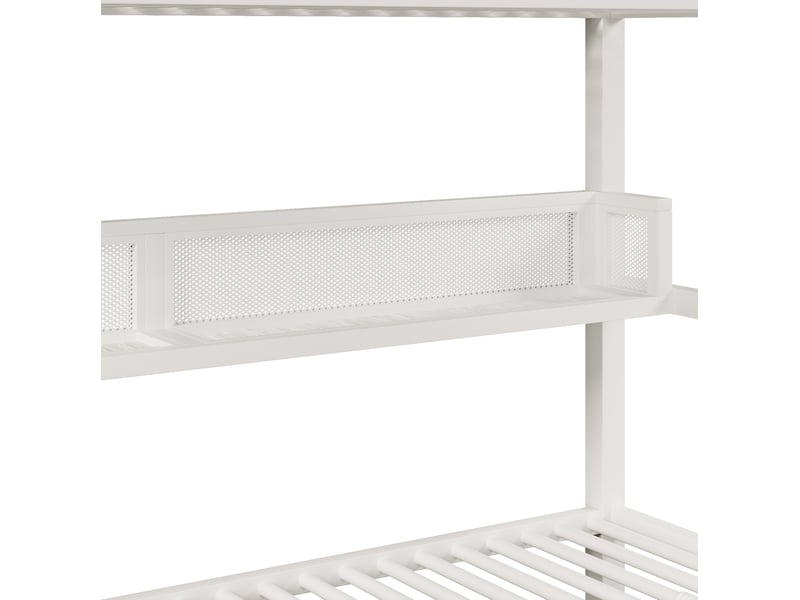  Lit superposé 90 x 200 cm blanc en métal et mdf, 2 tiroirs, rangements et bande led multicolore réglable  - Conforama E