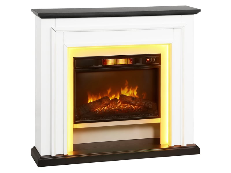  Cheminée électrique 1800w, fausse cheminée décorative lumières led rgb, effet flamme, manteau, 105 x 27 x 97 cm, noir  - Conforama A