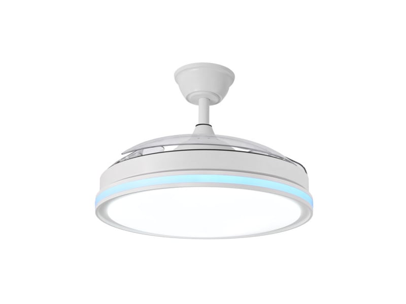  Fabrilamp cacique plafonnier ventilateur led 59 w, 6980 lm, rgb, moteur dc, 3 pales rétractables, ø 107 cm, blanc 246292301 - Conforama C