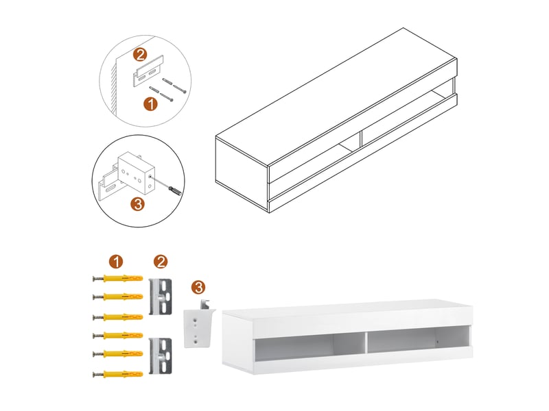  Meuble tv bas 140x40x30,5cm a led blanc, meuble tele de haute qualité avec d'espace de rangement pour votre salon avec éclairage led  - Conforama W