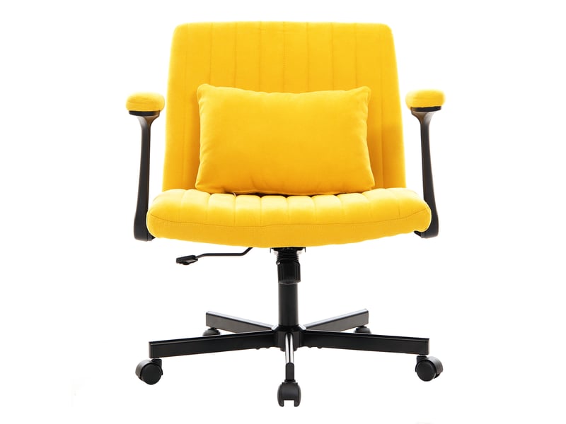  Chaise de bureau en velours jaune, réglable en hauteur, accoudoirs pliables et roulettes silencieuses  - Conforama A
