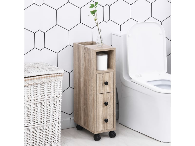  Porte-papier toilette - armoire à papier toilette - meuble de salle de bain - 3 étagères + tiroir à papier - panneaux aspect chêne clair  - Conforama C