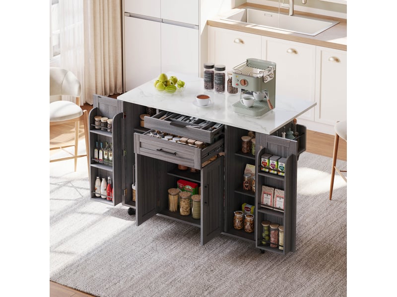 Desserte de cuisine mobile 136 x 70 x 92 cm, plateau extensible, gris mdf - Conforama D