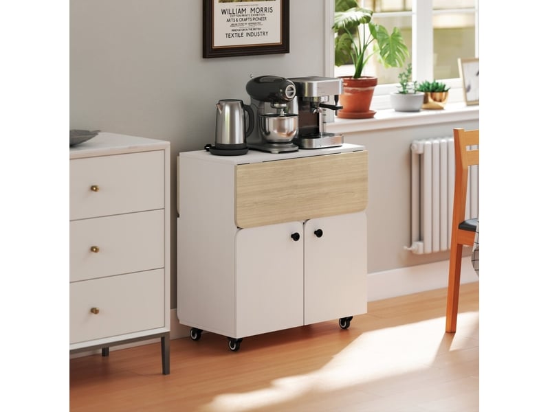  Table pliante roulante 70 x 83 x 75 cm blanche en bois, rangement et mobilité pour cuisine et salle à manger  - Conforama E