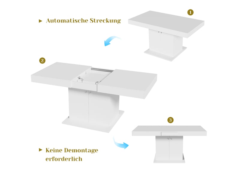  Table à manger extensible blanc 140–180 × 80 × 76cm, extension facilitée, rangements intégrés  - Conforama D