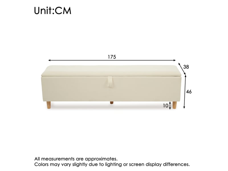  Banc de bout de lit avec rangement hydraulique 175x38x46 cm en velours côtelé beige  - Conforama E