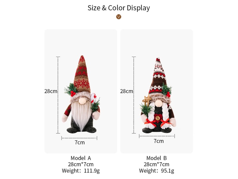  Gnome de noel lot de 2 deco noël  peluche elfe christmas décoration pour maison cuisine  - Conforama B