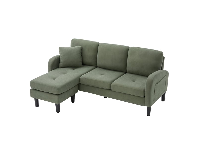 Canapé d'angle avec méridienne 3 places velours côtelé vert 166 cm - modulable réversible  - Conforama A