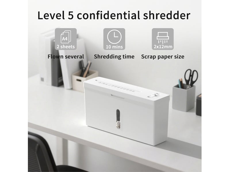  Destructeur de documents mini p-5 35,5x9,5x18 cm – blanc – micro-coupe 4 feuilles, anti-bourrage, bac 2 gallons  - Conforama D