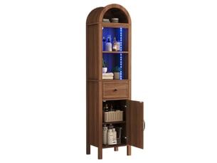 Colonne de salle de bain 40 x 30 x 163 cm avec éclairage led rgb, portes réversibles, tiroir, mdf, décor noyer