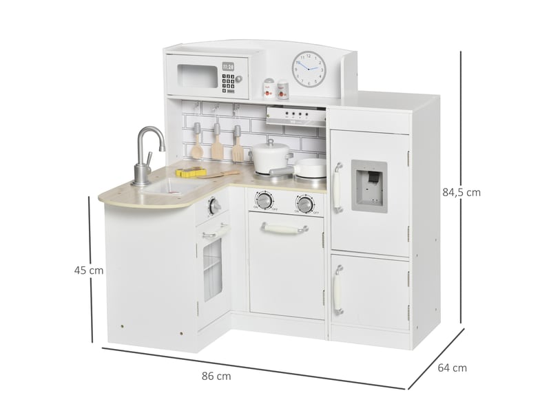 Cuisine bois jeu d'imitation - cuisine enfant 3+ ans - nombreux accessoires & rangements inclus - micro-ondes, hotte, évier avec robinet - mdf pin blanc - Conforama C
