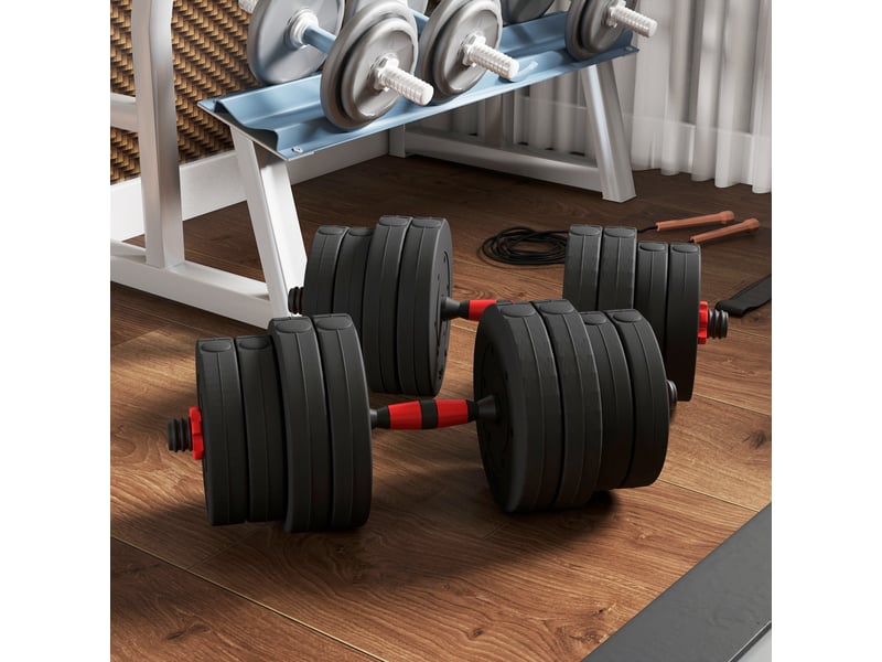 Haltères réglables 4 en 1 de 30 kg avec barres de connexion et poignées antidérapantes pour salle de sport à domicile, noires - Conforama D