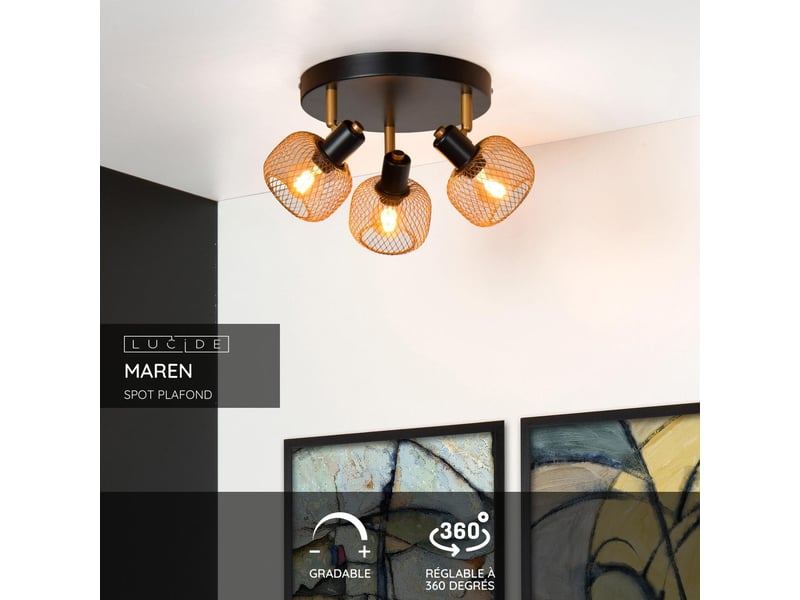 Spot plafond diam. 37 cm 3xe14 or mat noir - lucide - maren  - Conforama C