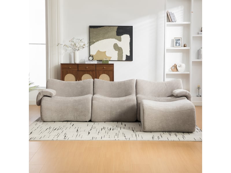  Canapé modulable en chenille 3 places gris sans montage base antidérapante confort moelleux  - Conforama R