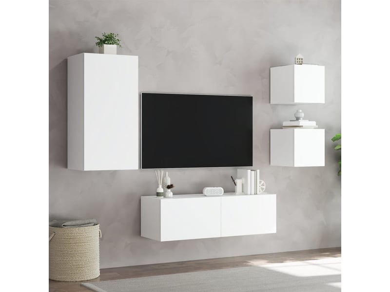 Meuble tv - banc tv - meuble de rangement muraux 4 pcs avec lumières led blanc - Conforama E