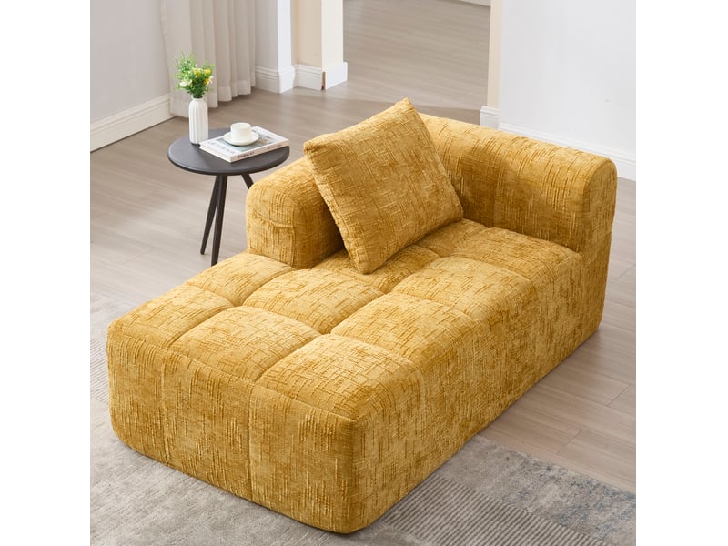  Canapé chaise longue fixe 1 place en tissu jaune avec coussin et poches latérales, confort moelleux contemporain  - Conforama B