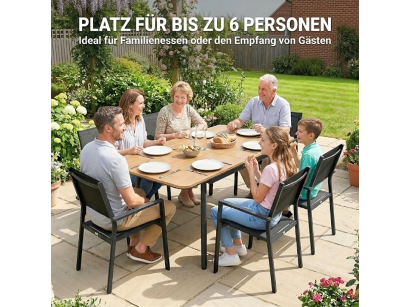 Table de jardin 140x80 cm pour 6 personnes, plateau wpc, pieds réglables, résistante à la rouille, teck - Conforama B