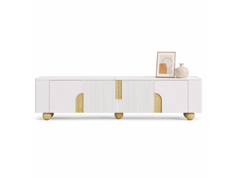  Meuble tv 180 cm à 4 portes, effet marbre, mdf, panneaux de particules, blanc  - Conforama A