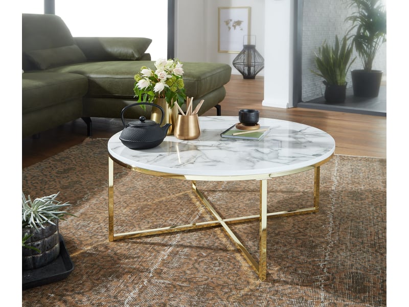Finebuy table basse de salon effet marbré 80x36x80 cm mdf et metal ; grande table de canapé ronde ; design table d'appoint moderne  - Conforama A