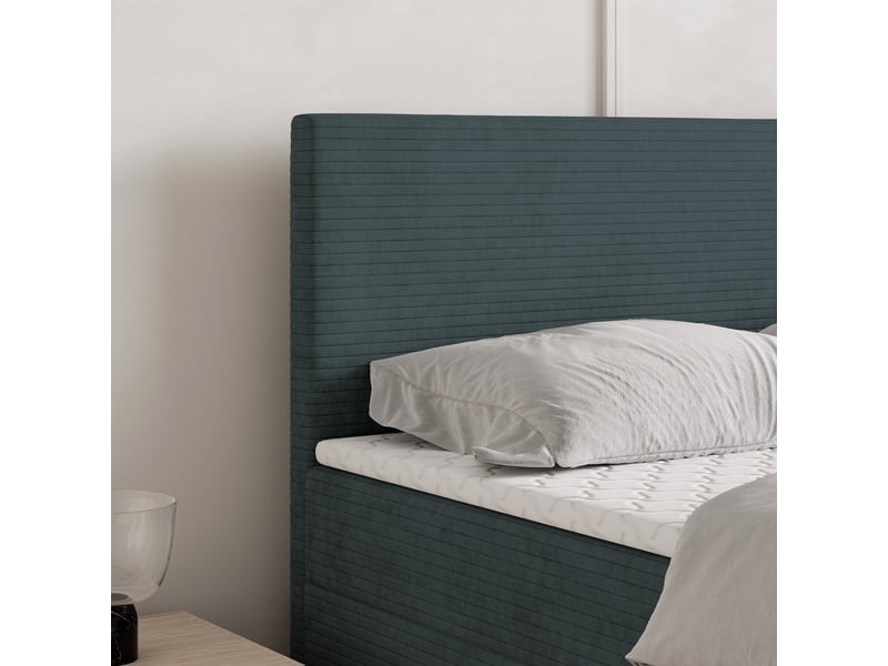 Boxspring nira 200x200 cm, lit complet avec matelas, bleu - Conforama D
