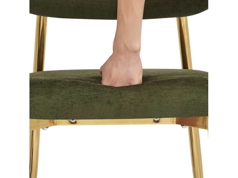  Lot de 2 chaises salle à manger  51x50x81 cm, assise rembourrée, patins réglables, polyester métal, vert et doré  - Conforama E