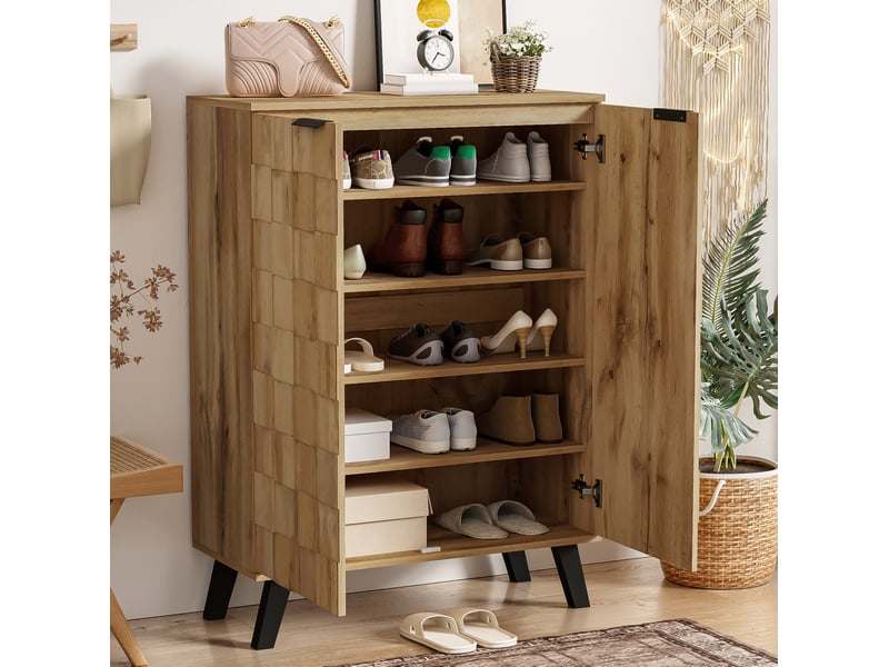  Meuble à chaussures 80,5x35x109,5 cm avec 4 étagères réglables, effet bois  - Conforama C