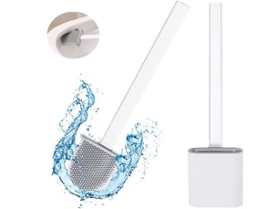 Brosse wc en silicone, brosse de toilettes pour salle de bain avec support à séchage rapide, peut être posé ou suspendu (blanc)