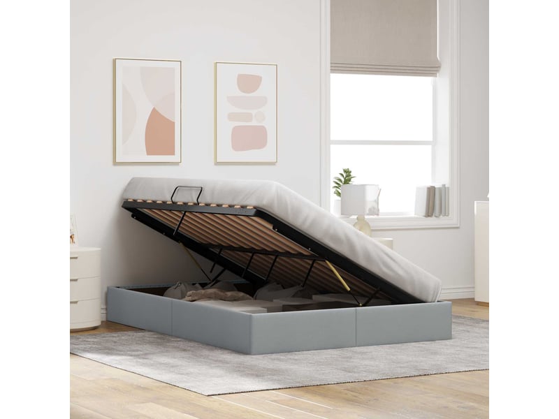  Lit double- lit adulte -  cadre de lit ottoman gris clair 140 x 200 cm tissu  - Conforama C