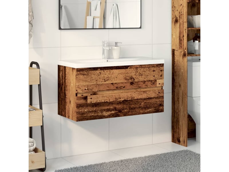 Armoire lavabo avec bassin intégré vieux bois shl548 - Conforama C