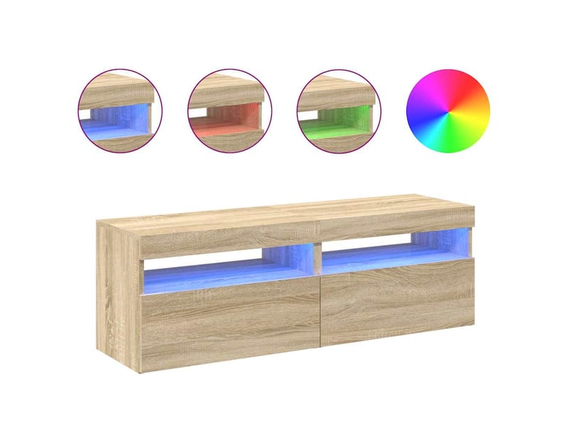  Lot de 2 meuble tv avec lumières led chêne sonoma 60x35x40 cm  - Conforama D