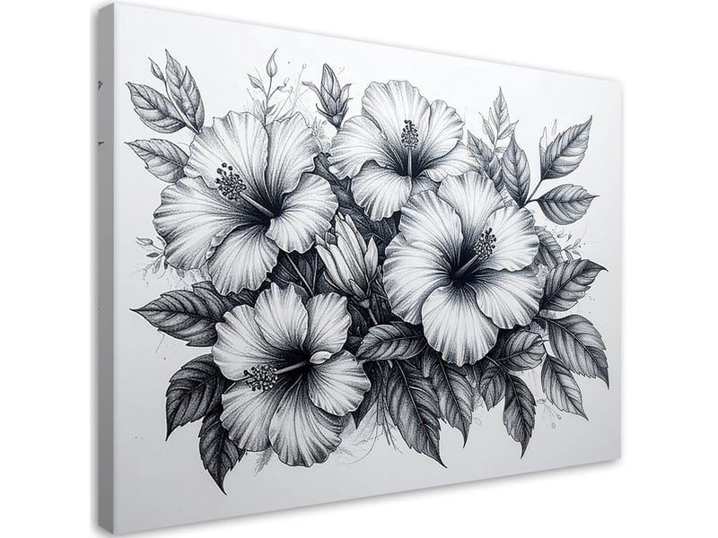 Toile imprimée, fleurs en dessin noir et blanc 120x80 1328139902 - Conforama A