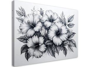 Toile imprimée, fleurs en dessin noir et blanc 120x80