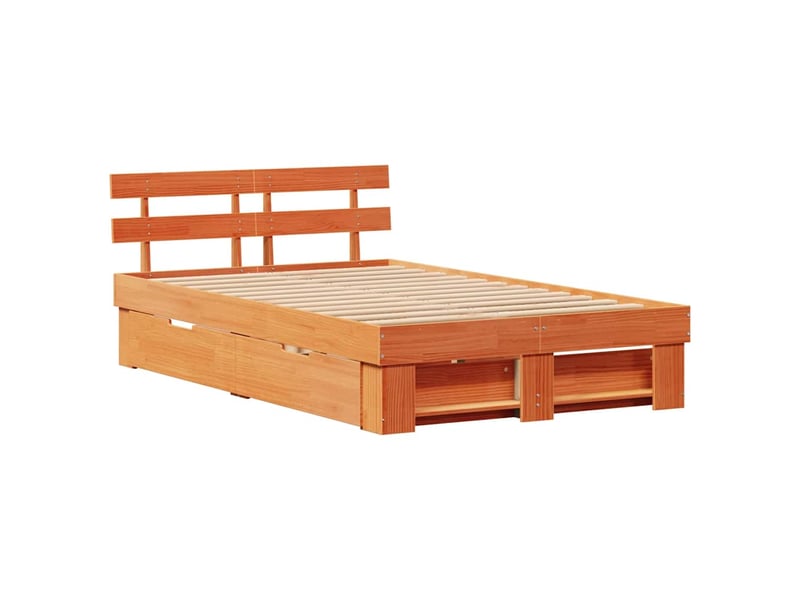  Lit double- lit adulte -  cadre de lit avec tiroir brun  135 x 190 cm pin massif  - Conforama D